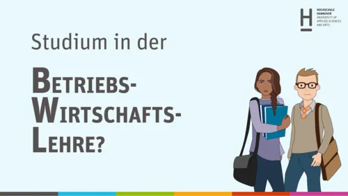 Zeichnung mit einem Mann und einer Frau und dem Text "Studium in der Betriebswirtschaftslehre"